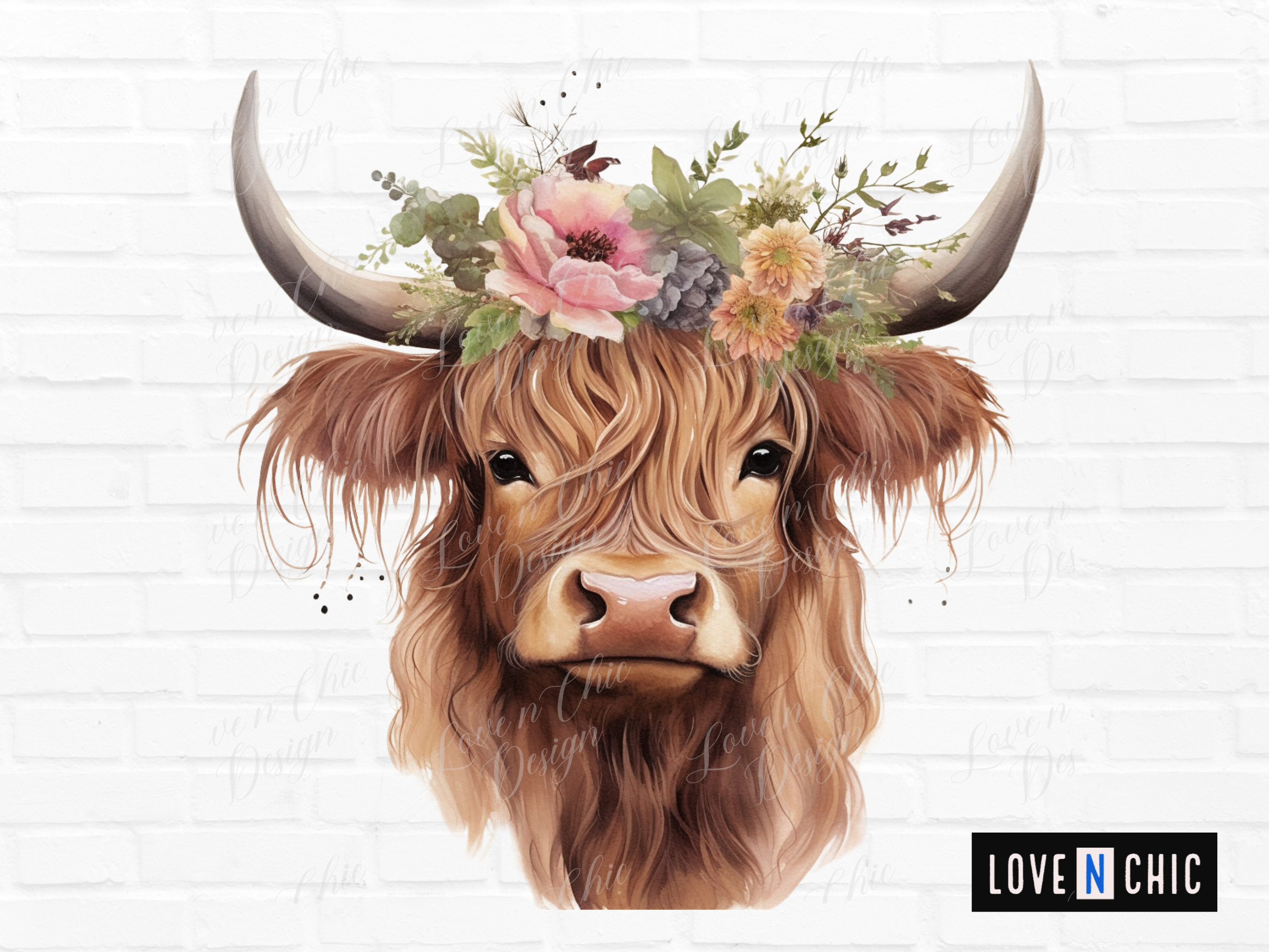 Watercolor Floral Highland Cow Clipart Graphic by Sabuydee Design ...