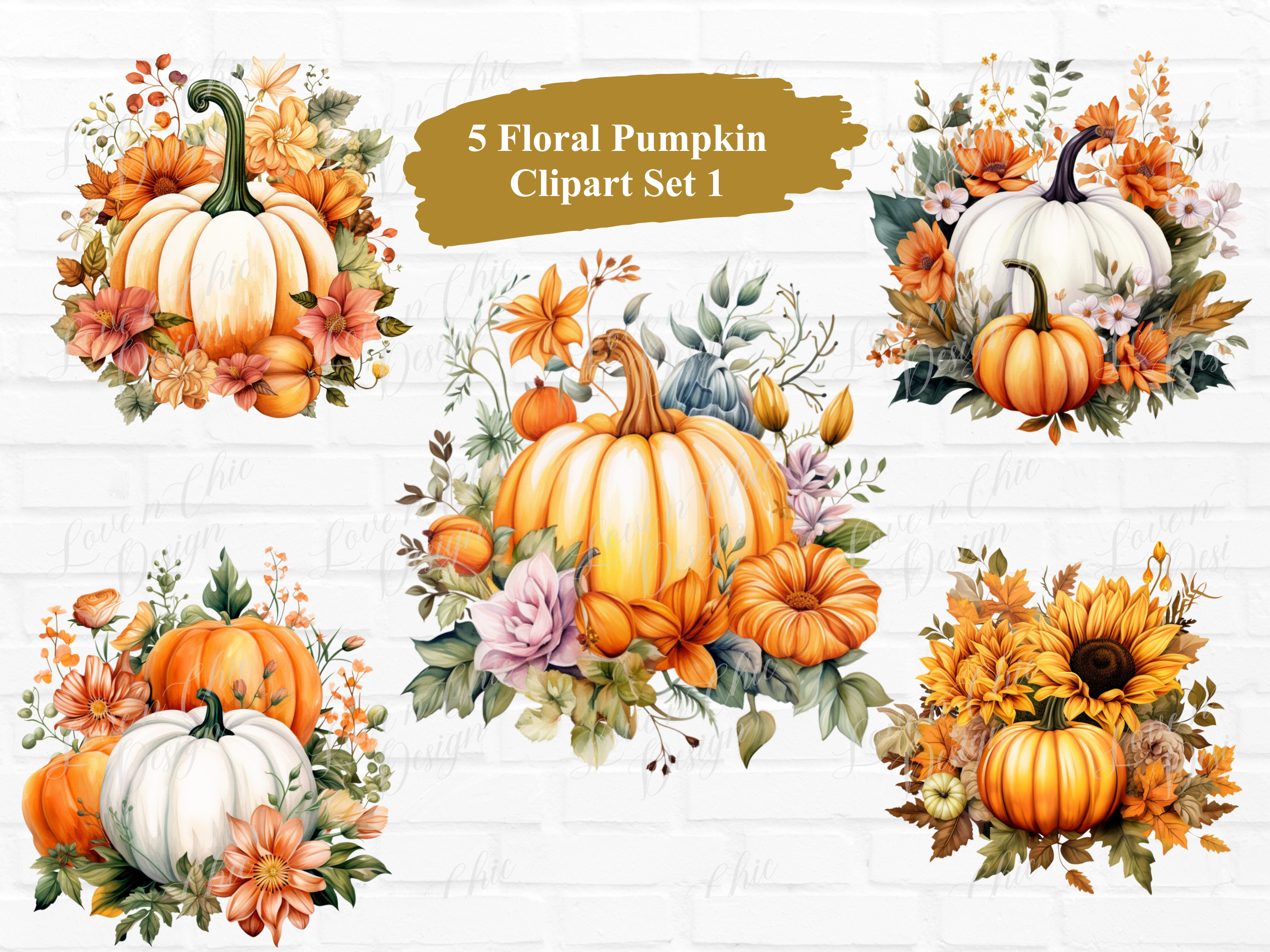 Watercolor Floral Pumpkin Clipart PNG Graphic by Sabuydee Design ...