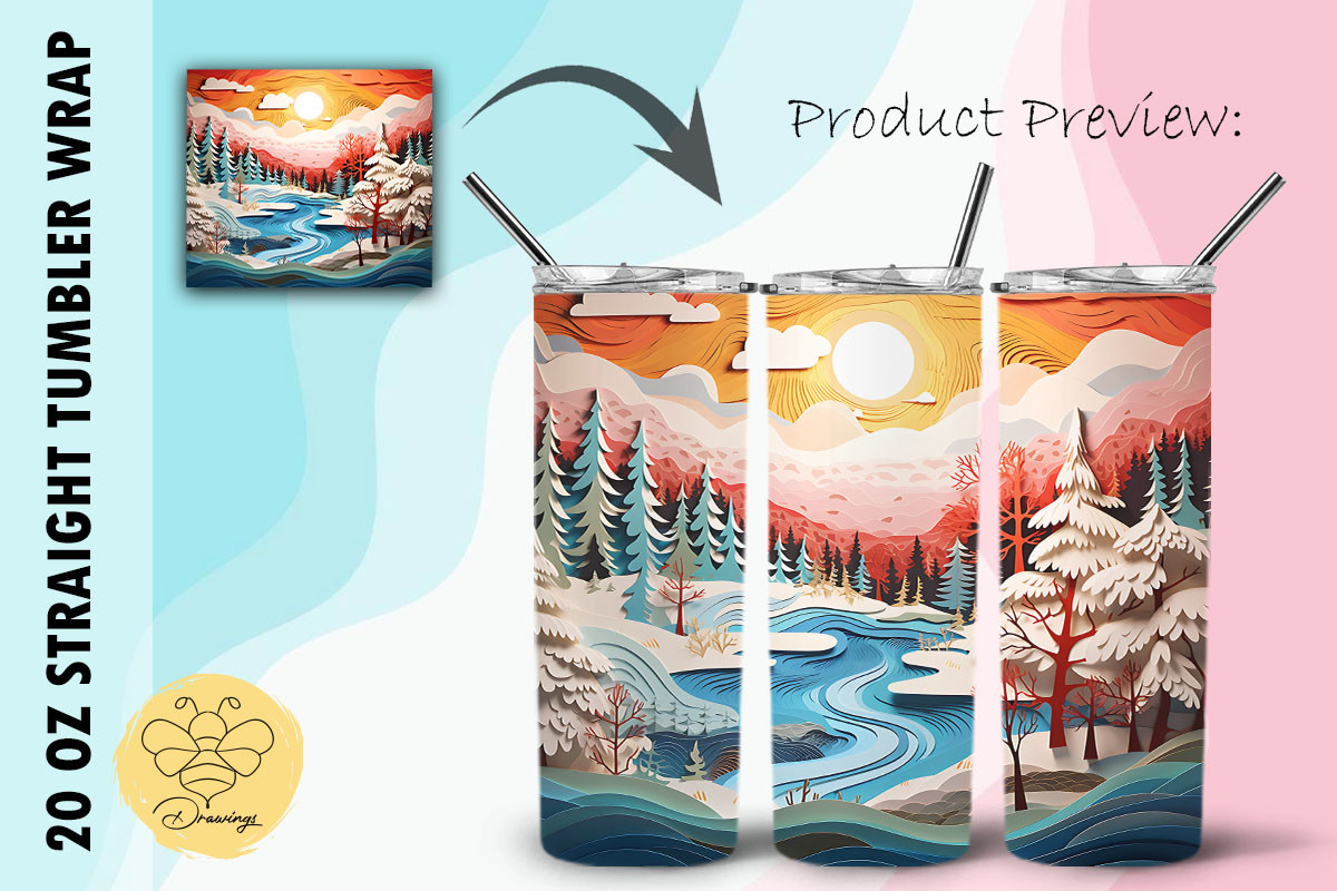 Winter Landscape 3D Tumbler Wrap (35) Graphic by BeeDrawings · Creative ...