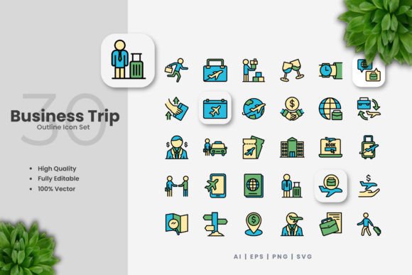 Business Trip Colored Icons