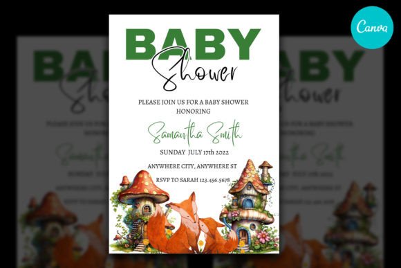 Fox Baby Shower Invitation Canva Templat