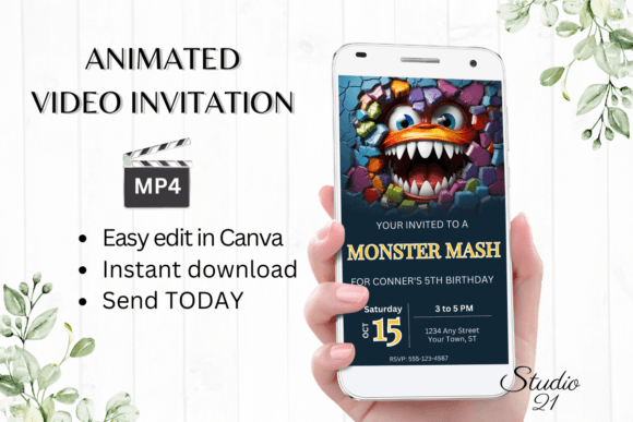 Monster mash kids birthday party invite with a playful monster theme