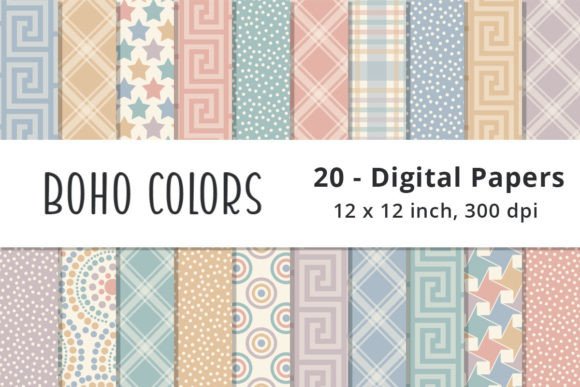Pastel Boho Color Digital Paper Patterns