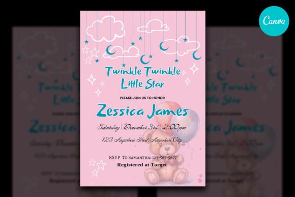 Pink Bear Baby Shower Invitation Canva