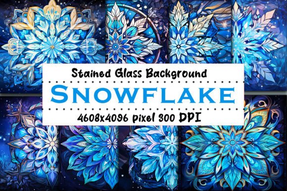 Snowflake Stain Glass Background Bundle