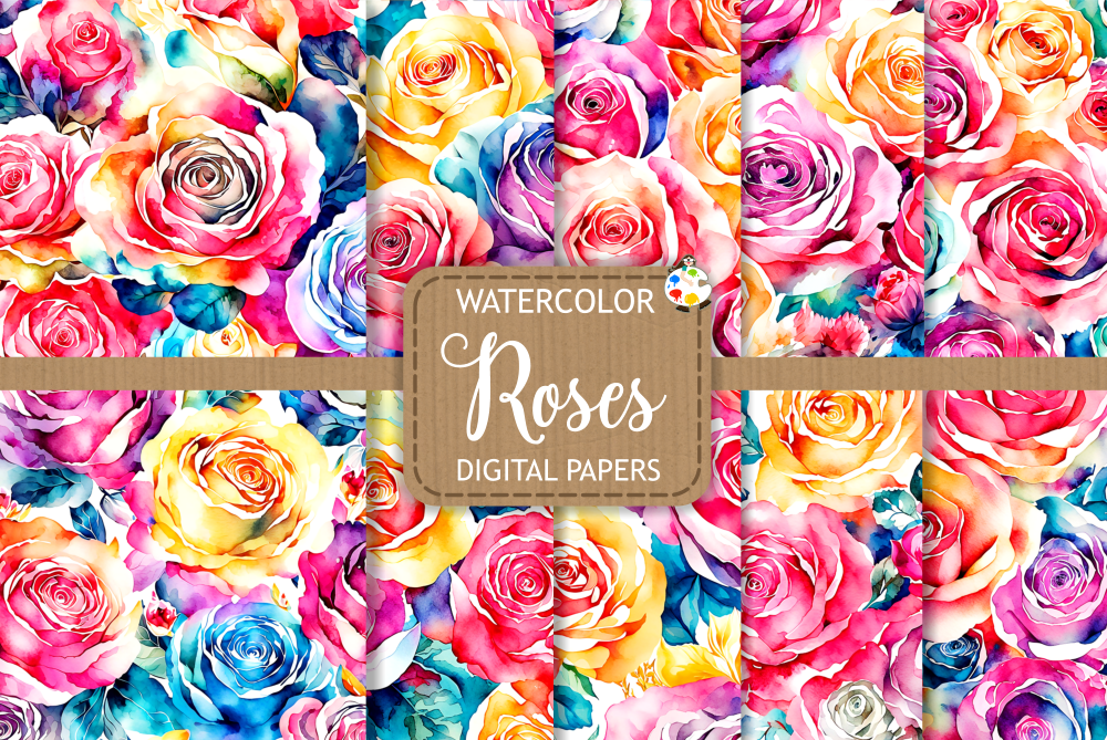 Watercolor Roses - Digital Papers Graphic by Prawny · Creative Fabrica