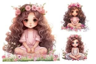 Cute Girl with Flower Clipart Graphic by KIDZ CLOUDS MOCKUP · Creative ...