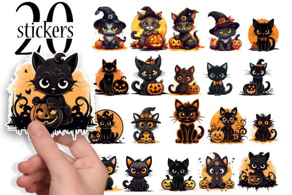 Halloween Stickers for Kids - Cute Cats