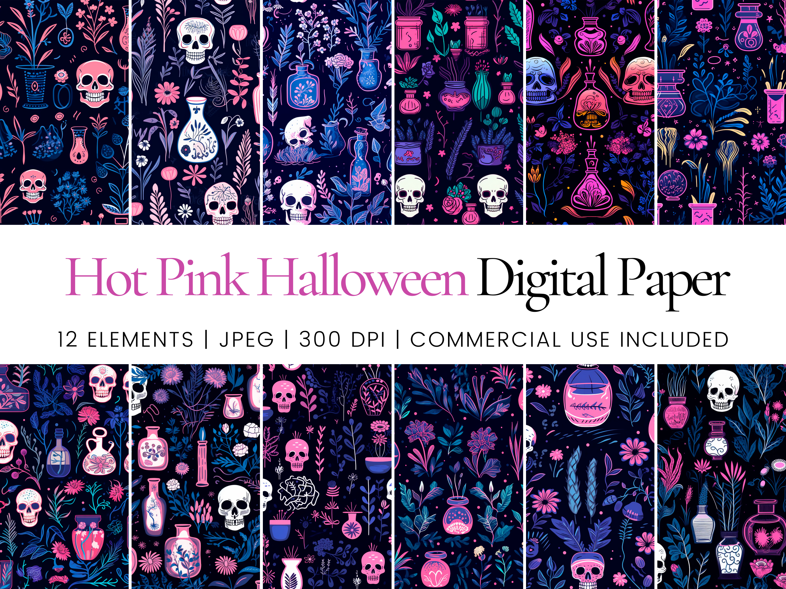 Hot Pink Halloween Digital Papers Graphic by Ikota Design · Creative ...