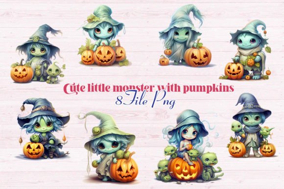 Monster with Pumpkin Bundle PNG Design