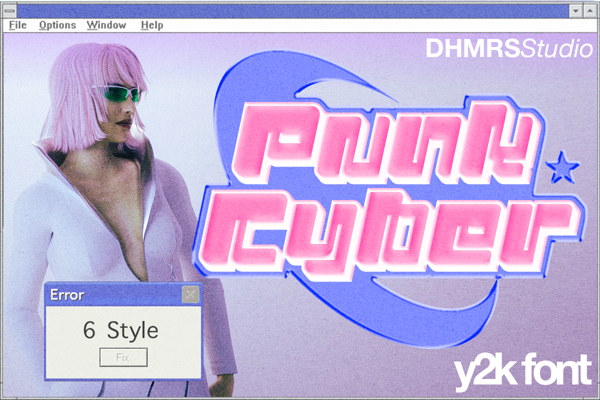 Punk Cyber preview, versatile cyberpunk display font with 6 styles