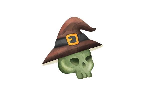 Green Skull with Witch Hat - Watercolor