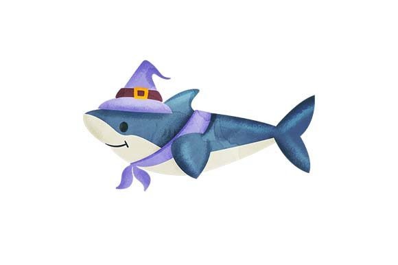 Shark Wearing a Witch Hat - Watercolor