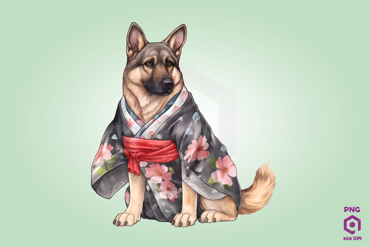 German Shepherd Dog in Kimono PNG Graphic by Quoteer · Creative Fabrica