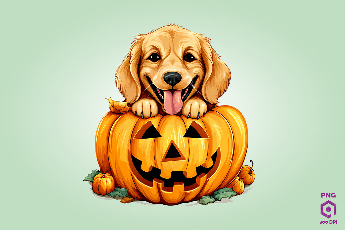 Golden Retriever Inside Huge Pumpkin 3 Graphic by Quoteer · Creative ...