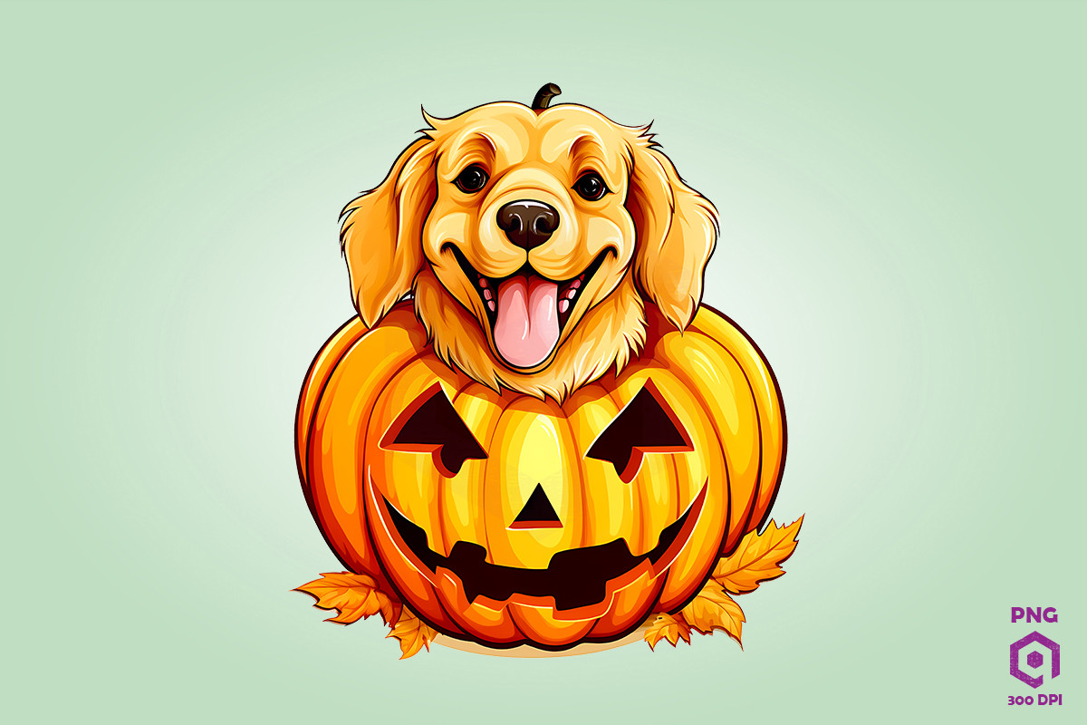 Golden Retriever Inside Huge Pumpkin Graphic by Quoteer · Creative Fabrica