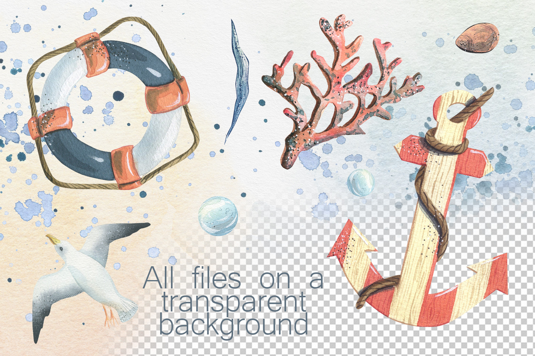 Nautical Underwater Watercolor Clipart - photo 3