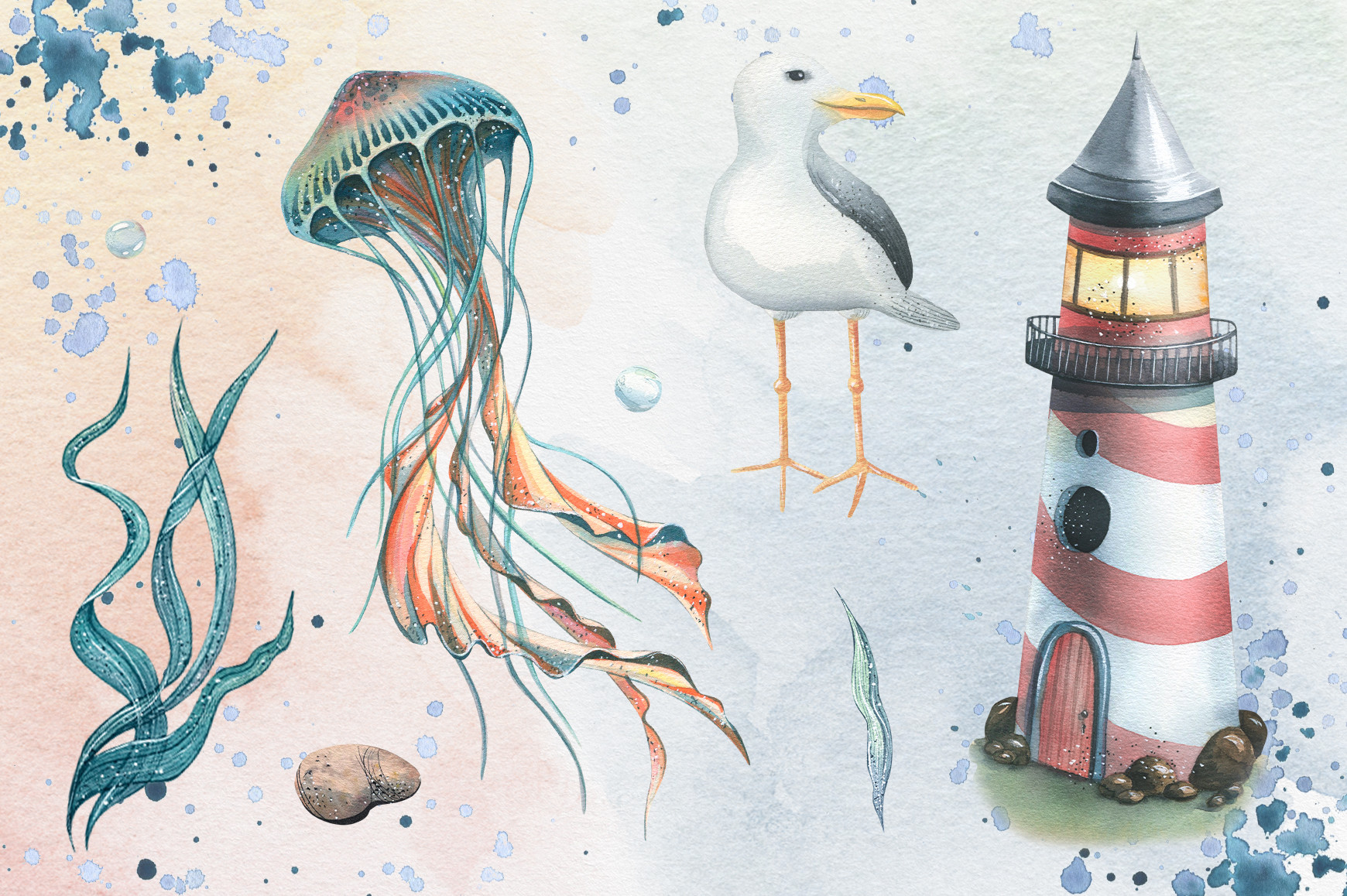 Nautical Underwater Watercolor Clipart - photo 4