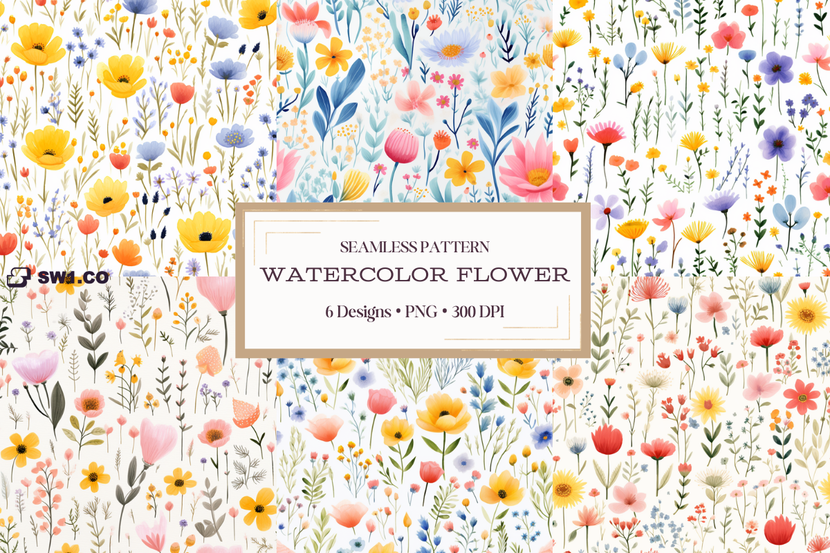 Seamless Pattern Watercolor Flowers PNG Graphic by sw1co design ...