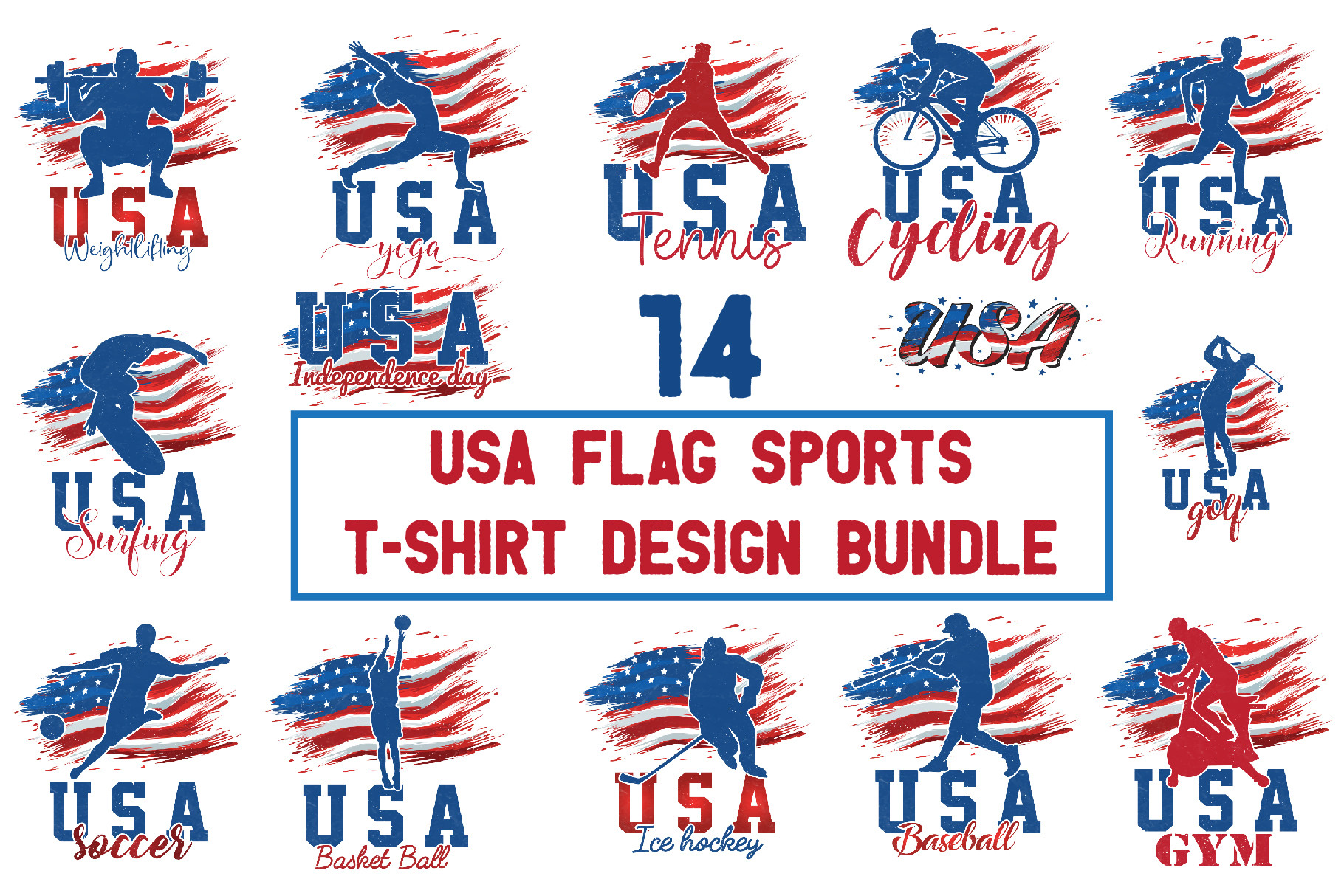 USA Flag Vintage Sports T-shirt Bundle