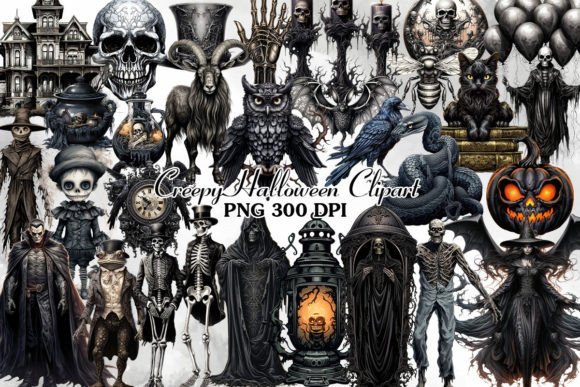 Vintage Creepy Halloween Clipart Bundle