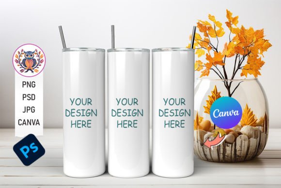 Fall 20oz Skinny Tumbler Mockup PSD Graphic by Crafty Corner  Creative  Fabrica
