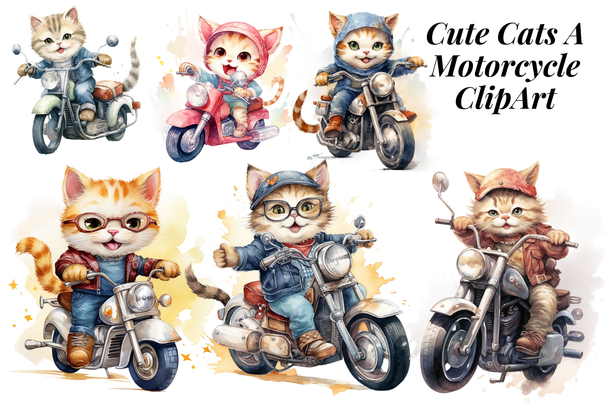 Cute Cats a Motorcycle ClipArt Graphic by Digital Xpress · Creative Fabrica