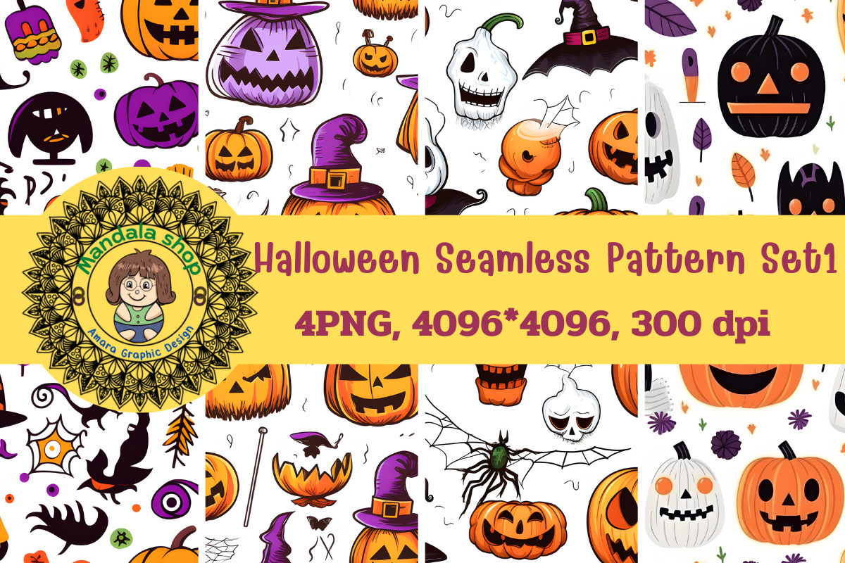 Halloween Seamless Pattern Set1 Graphic by Mandala Shop · Creative Fabrica