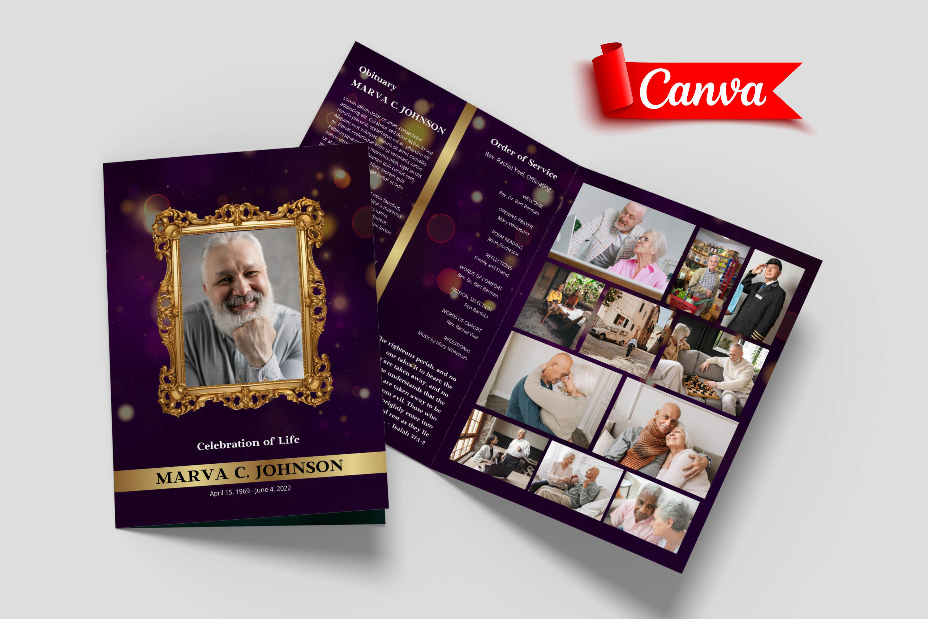 Modern Funeral Program Canva Template