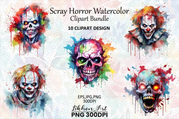 Scray Scray Horror Watercolor Clipart Bundle Graphic by likhon_art · Creative ...