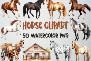 Watercolor Horse Clipart Set, 50 PNG Graphic by beyouenked · Creative ...