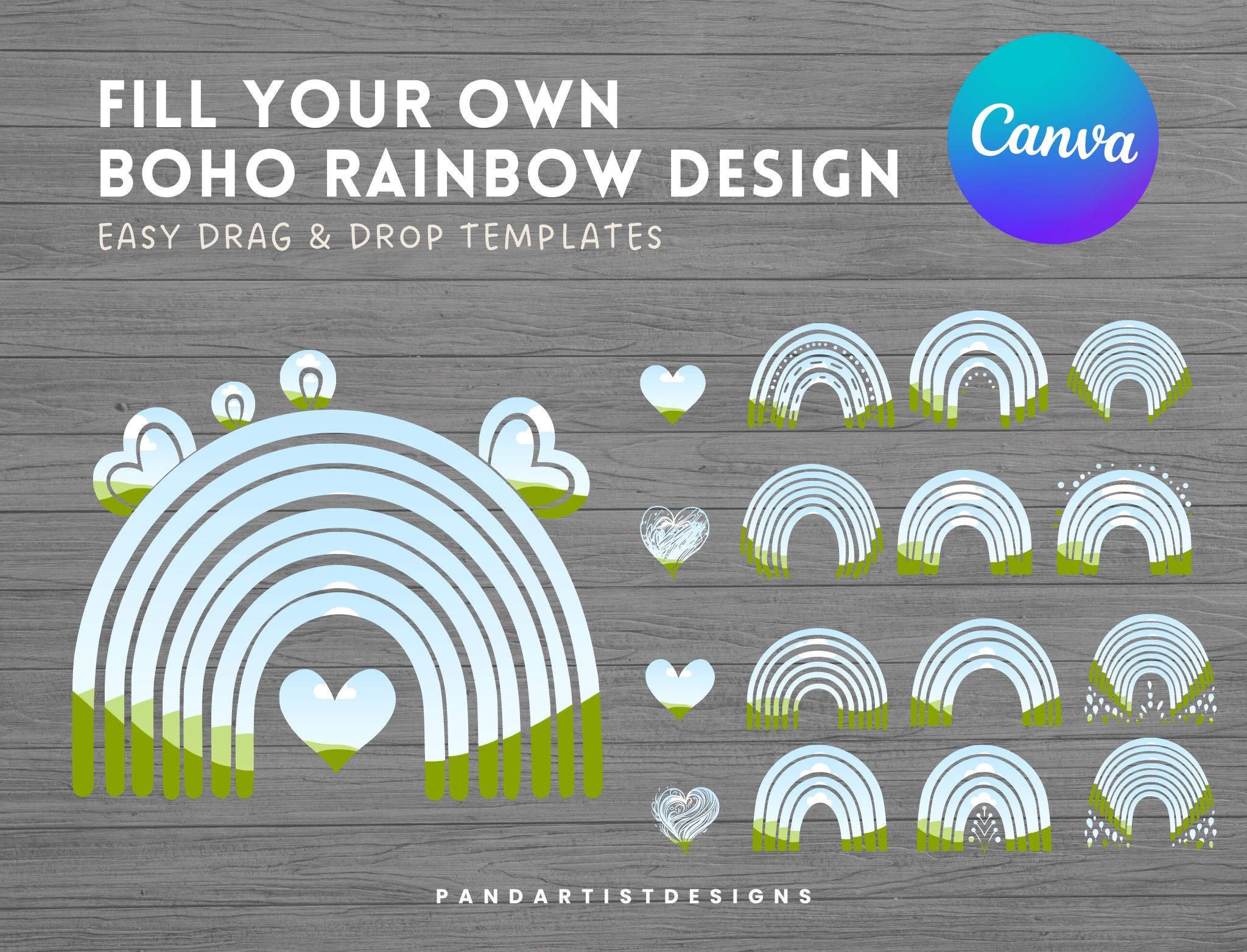 Boho Rainbow Canva Frames Bundle