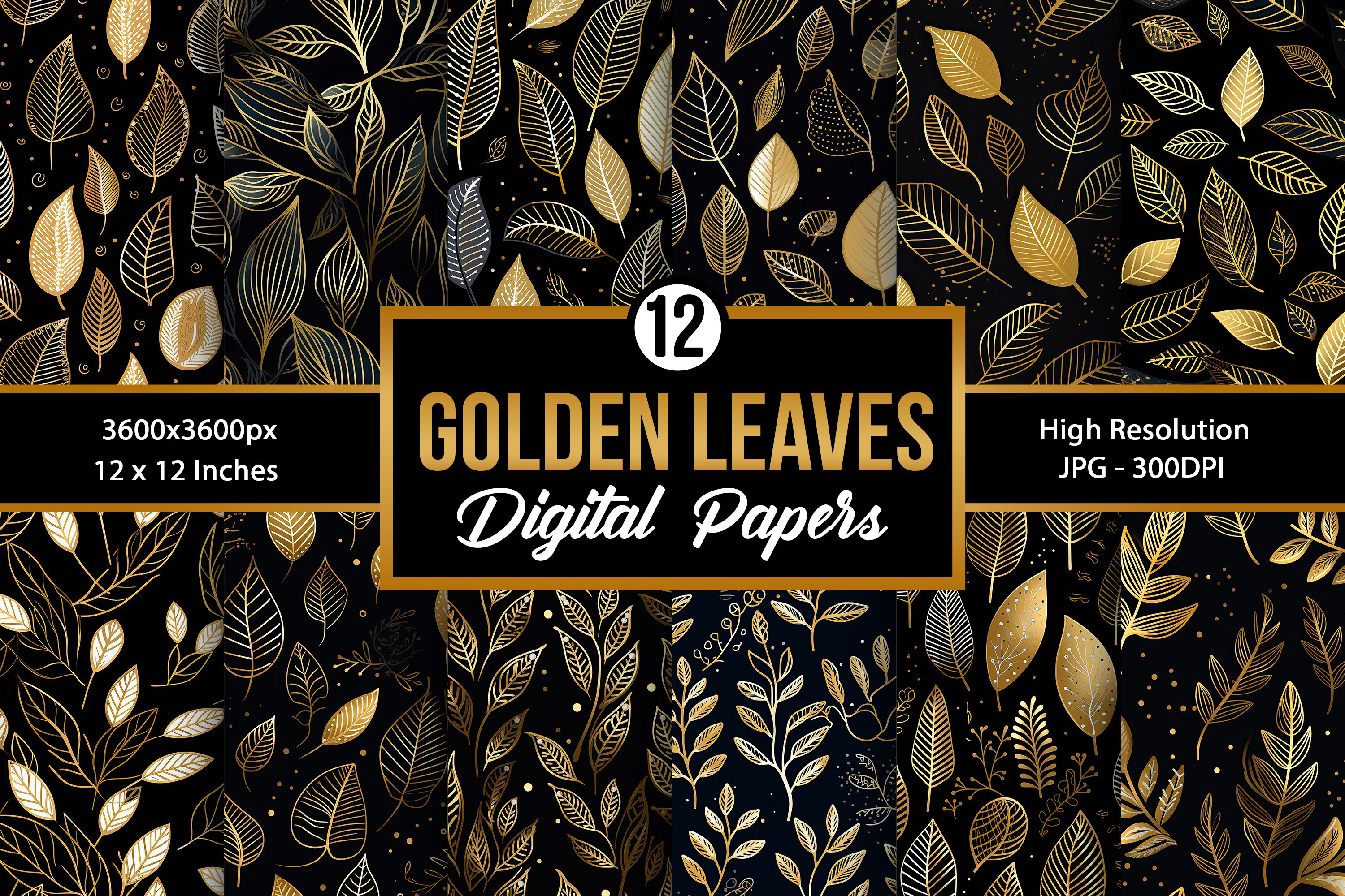 Golden Leaves Digital Paper Patterns Graphic by Creative Store ...