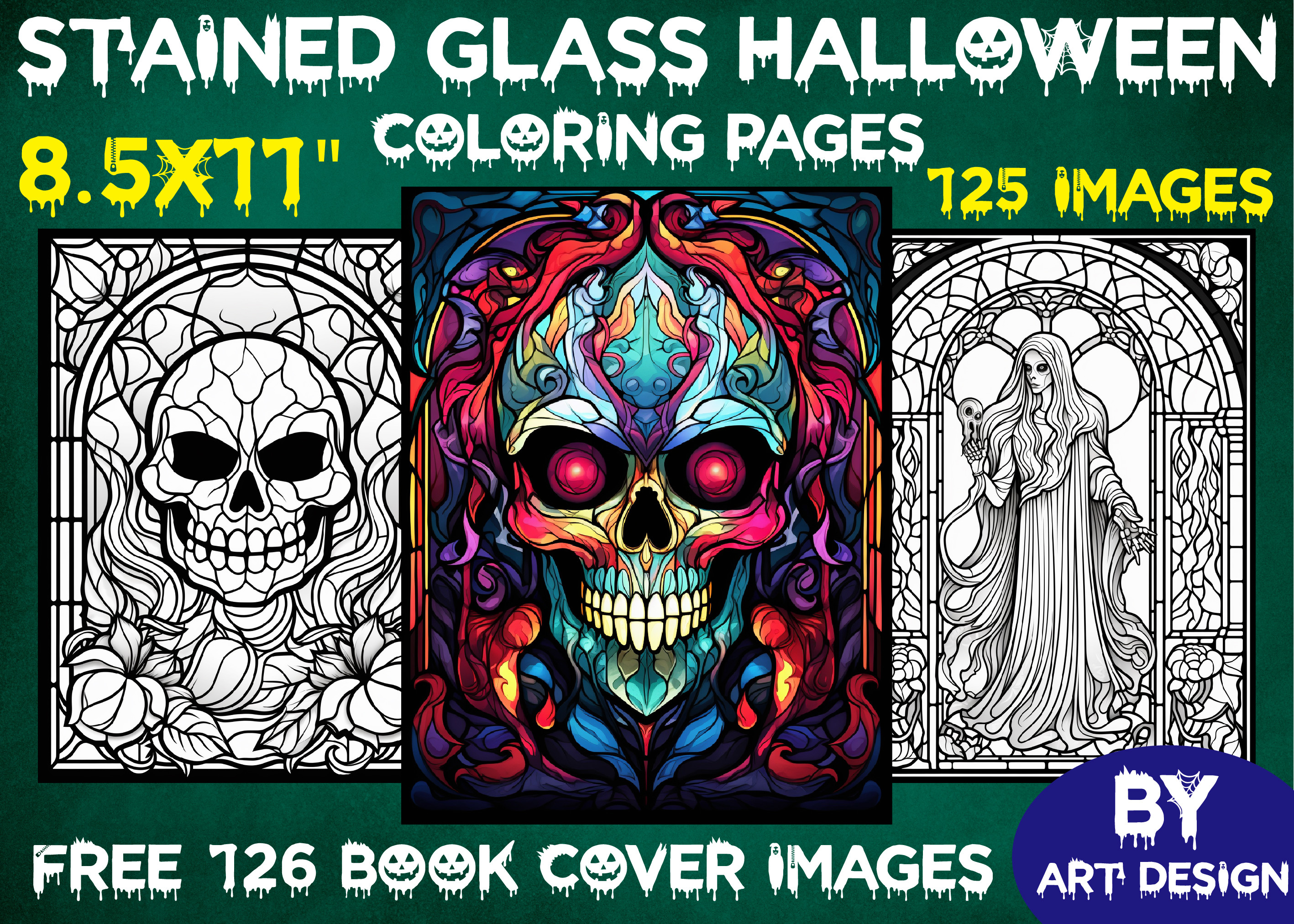 Stained Glass Halloween Coloring Pages Graphic by ArT DeSiGn · Creative ...
