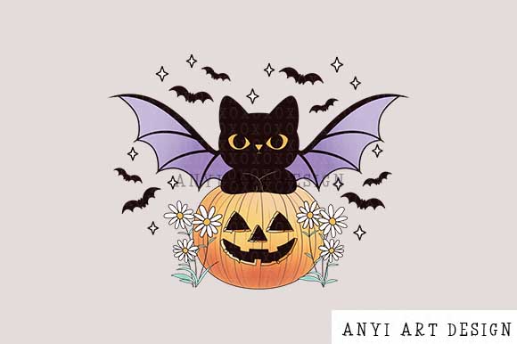 Vintage Black Cat Halloween PNG Graphic by Anyi Art Design · Creative ...