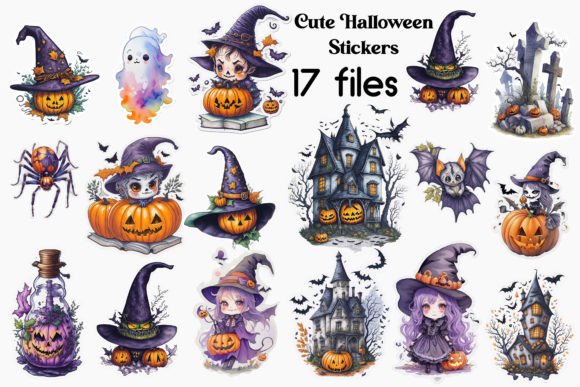 Watercolor Halloween Stickers Bundle