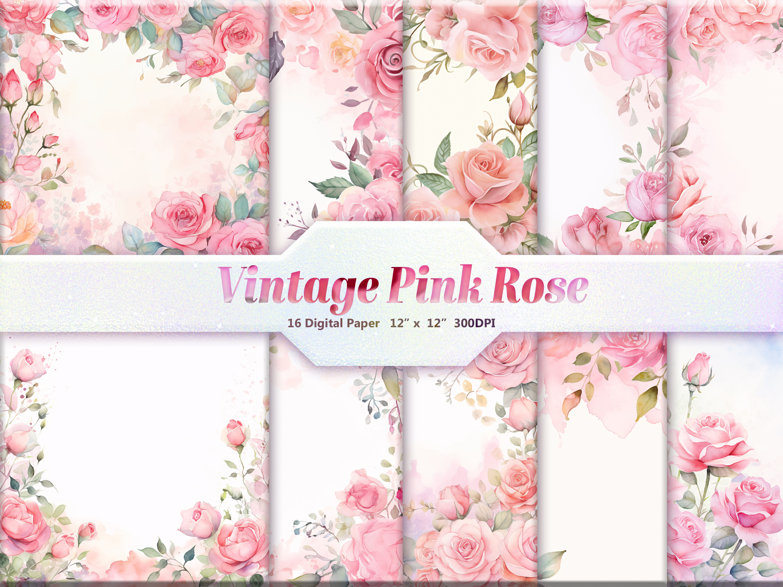 Vintage Pink Rose Digital Paper Pack Graphic by DifferPP · Creative Fabrica