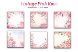 Vintage Pink Rose Digital Paper Pack Graphic by DifferPP · Creative Fabrica