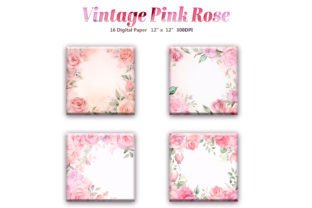 Vintage Pink Rose Digital Paper Pack Graphic by DifferPP · Creative Fabrica
