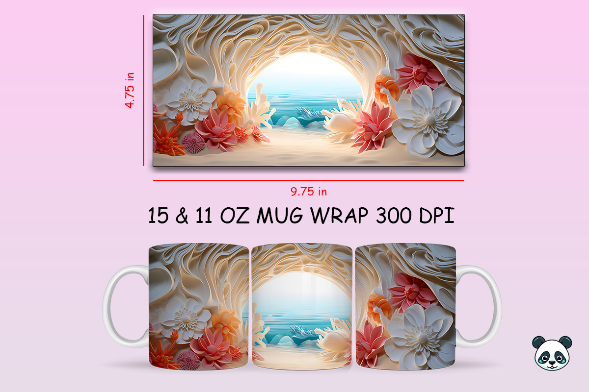 3D Beach and Flowers Mug Wrap PNG Graphic by Pandastic · Creative Fabrica