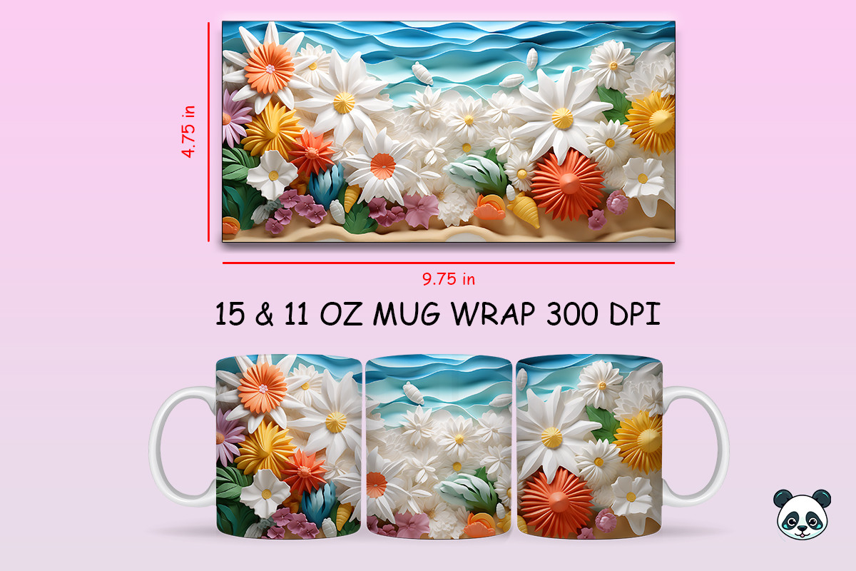 3D Beach and Flowers Mug Wrap PNG Graphic by Pandastic · Creative Fabrica