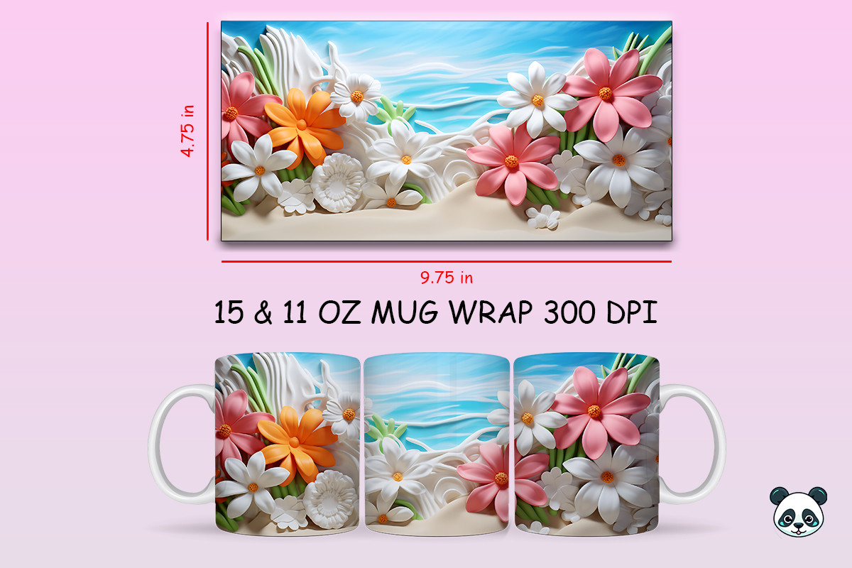 3D Beach and Flowers Mug Wrap PNG Graphic by Pandastic · Creative Fabrica