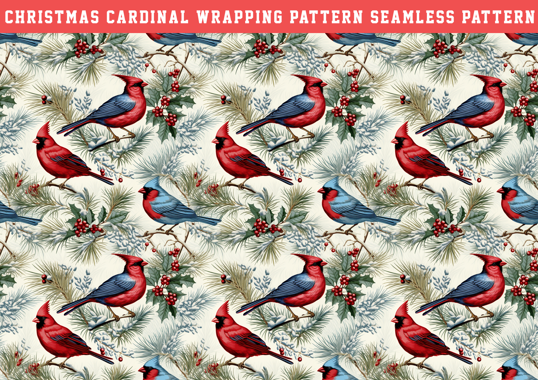 Hello Cardinal Pattern Christmas Cardinal Wrapping Pattern Graphic by seasonal · Creative Fabrica