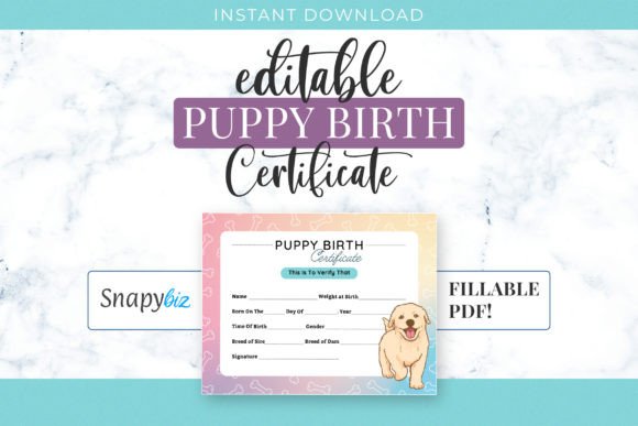 Editable Puppy Birth Certificate Temp