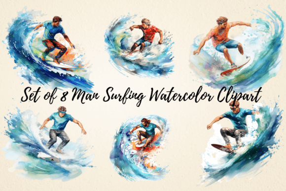 Man Surfing Watercolor Clipart Graphic Illustrations By pcudesigns