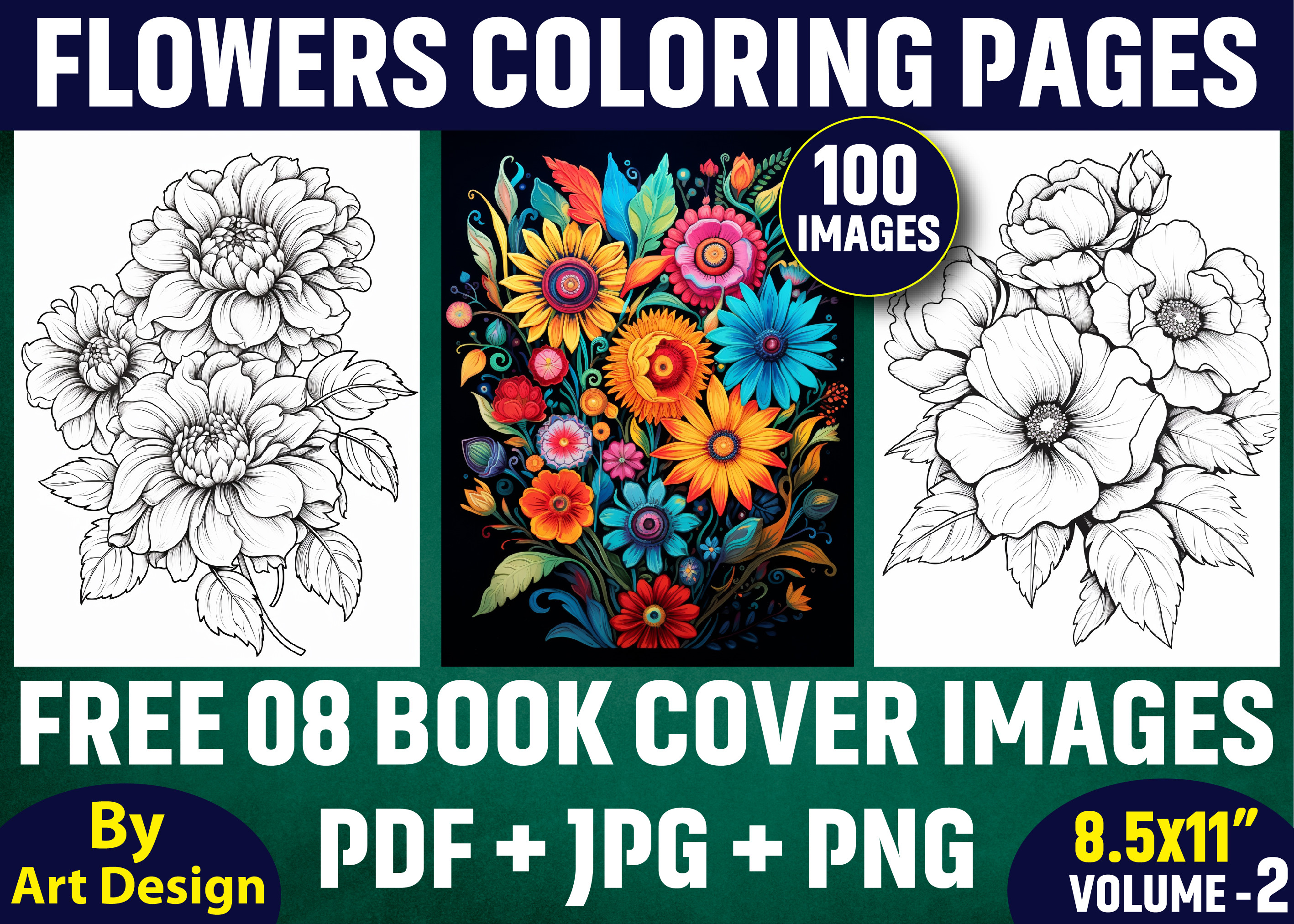 100 Flowers Coloring Pages for Adults