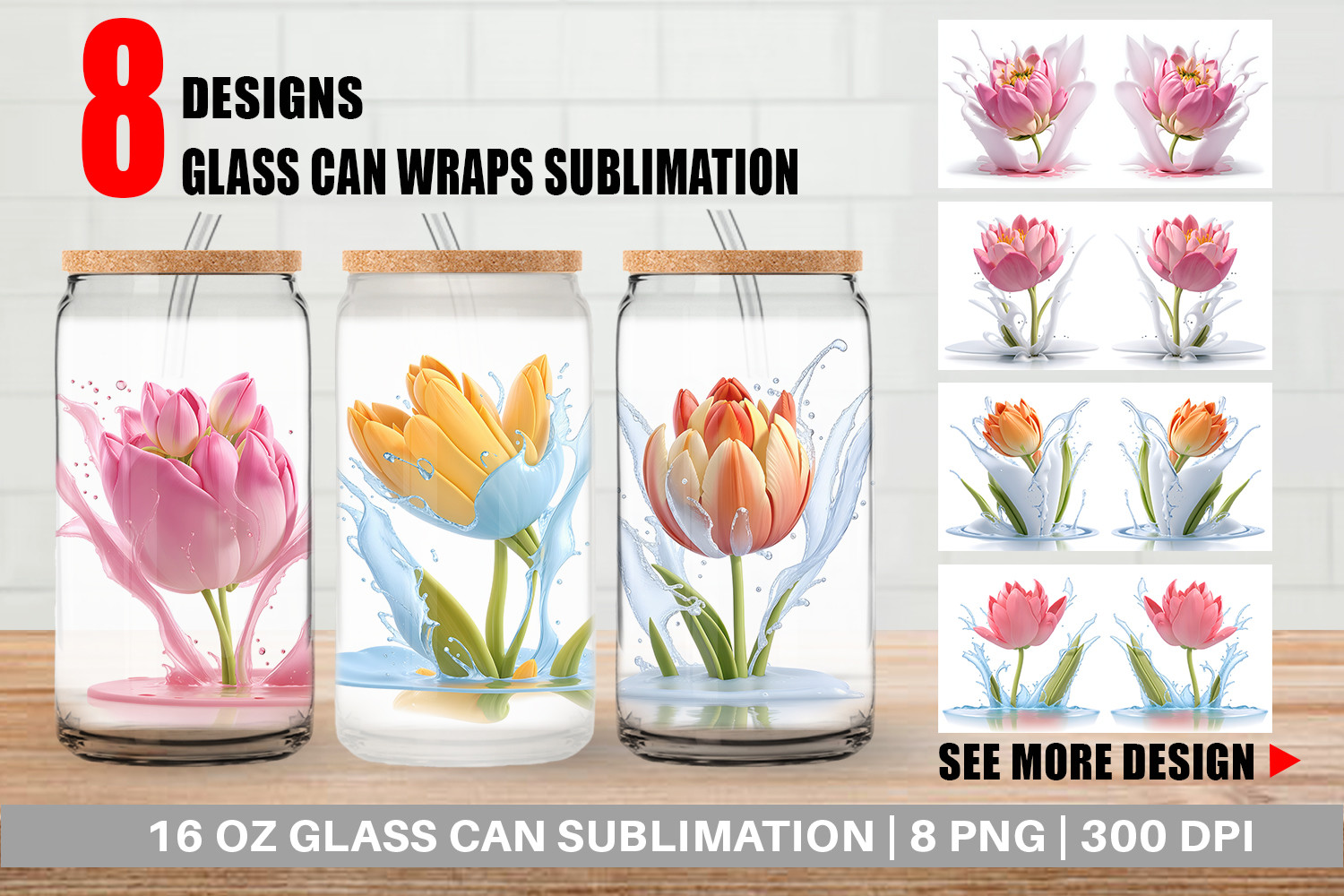 Can Glass 3D Tulip Flower Splash Water Graphic by Artnoy · Creative Fabrica