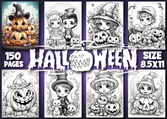 Cute Halloween Coloring Pages for Kids V-02: 150+ Simple Pages + 22 Covers | 300 DPI & A4