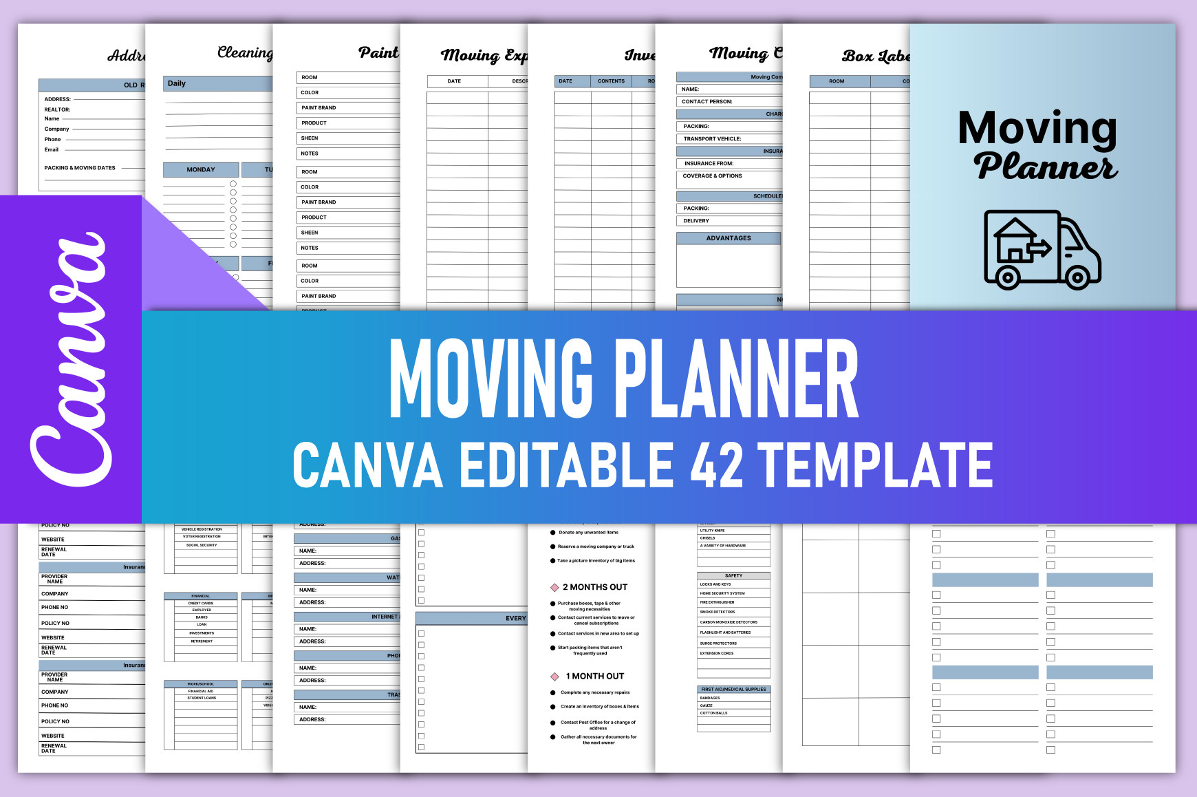 Editable Moving Planner Canva KDP