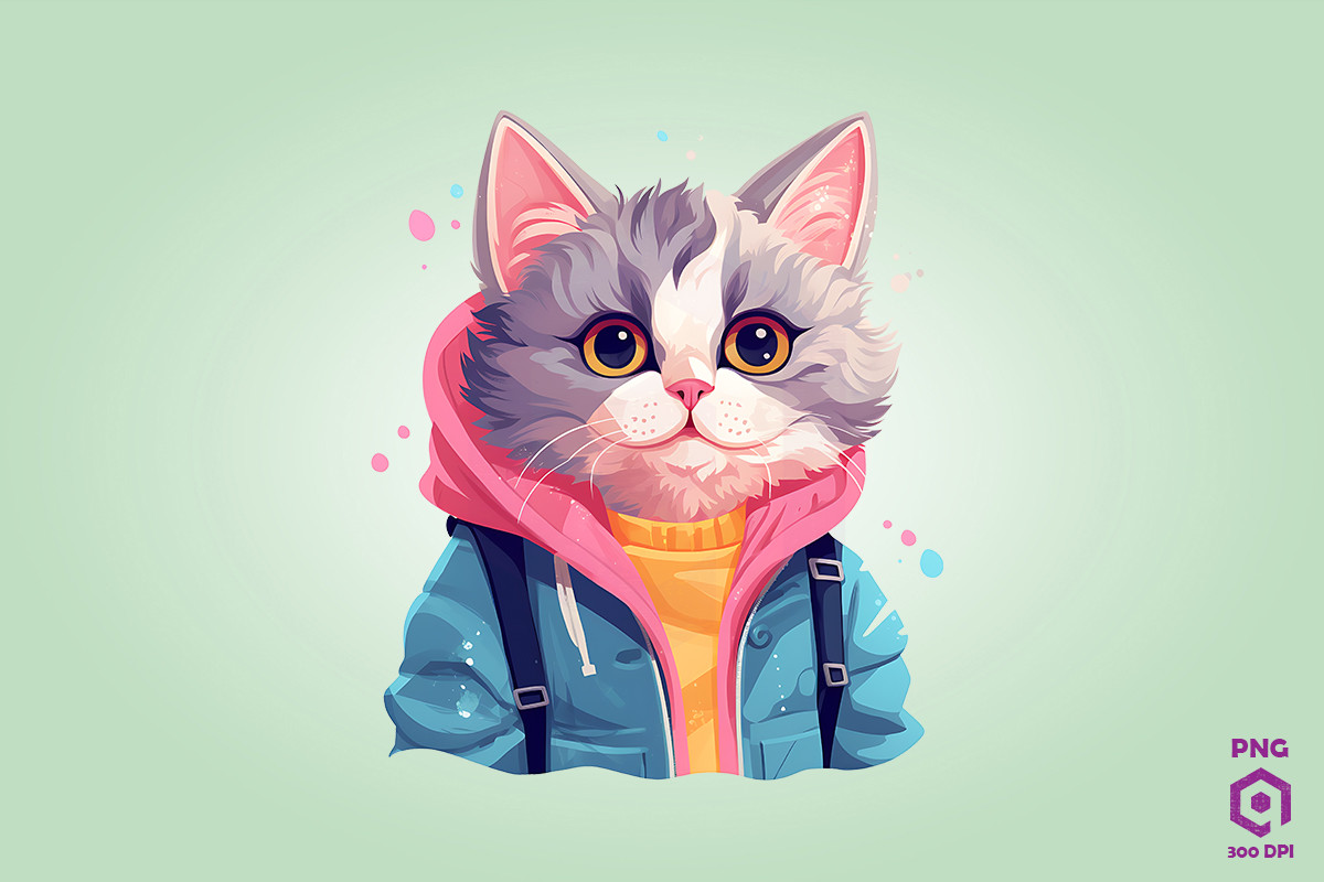 Retro Risograph Cat Clipart PNG Graphic by Quoteer · Creative Fabrica